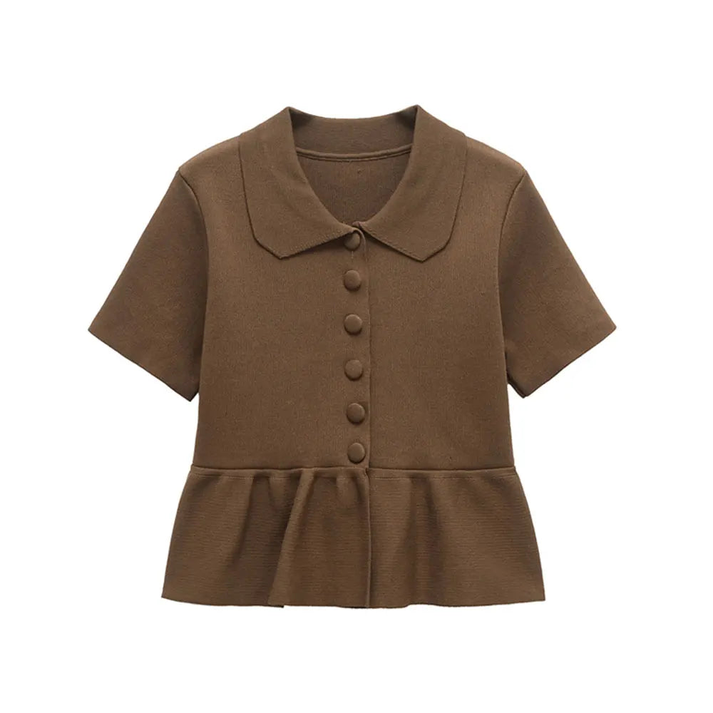 TRZA Cardigan Frontknopf Strick Peplum - Größe Kragen