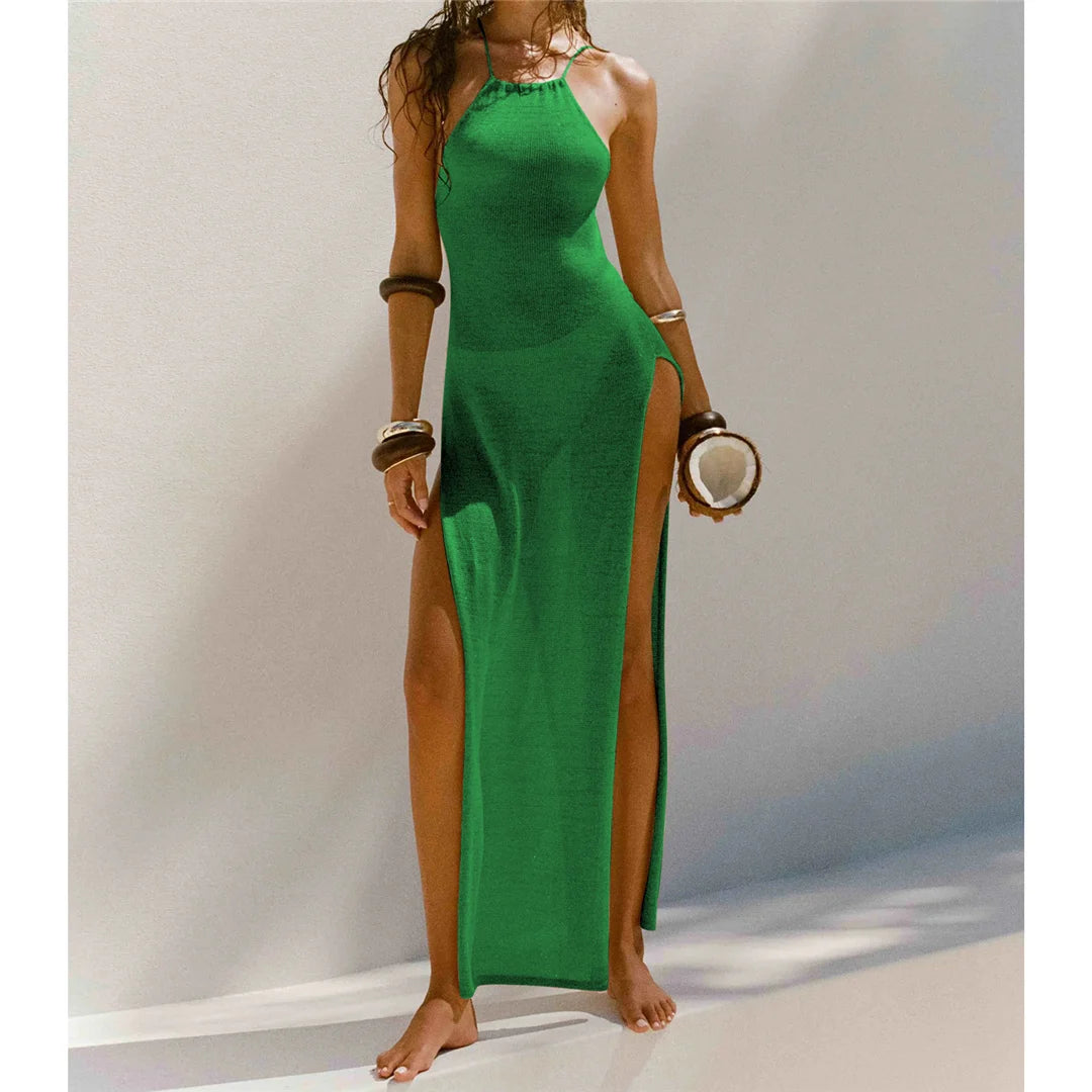 Elegant 12 Farben High Slit Häkel Gestrickt Maxi Kleid - Lang Strand Cover Up Urlaub Party Kleider Strandmode
