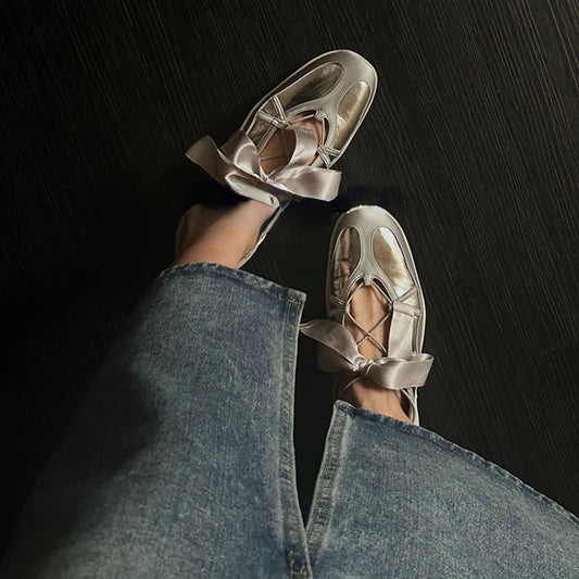 Ballet Flat Sneakers Women's Thick Bottom Bowknot Hollow Out Shoes Fashion Designer Mary Jane Ballet Comfort Shoes Female