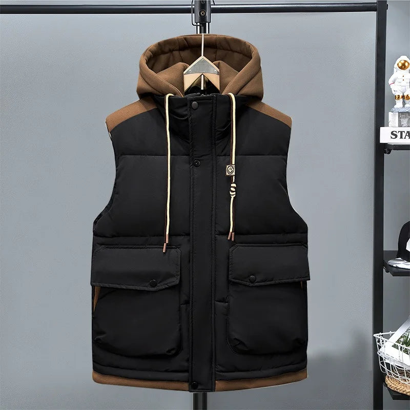 Kamizelka męska Fujian z odpinanym kapturem – bawełna, ciepła, rozmiar L