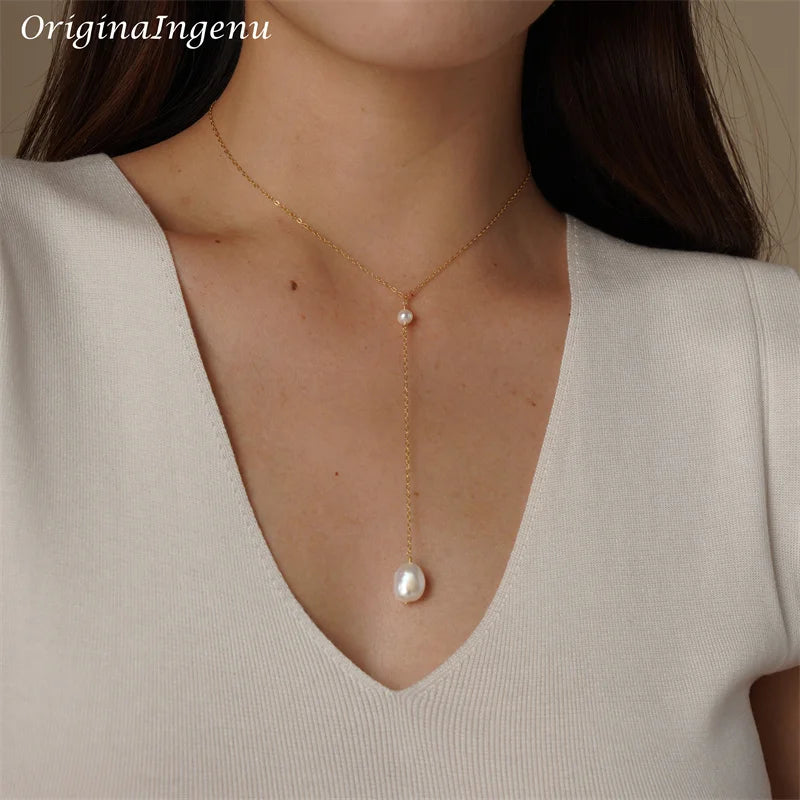 Baroque Pearl Pendant Silver Y Necklace Handmade 14K Gold Filled Choker Boho Collier Femme Kolye Collares Women Jewelry Necklace