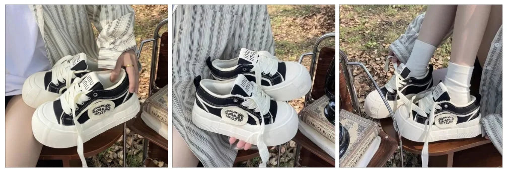 Womens Platform Sneakers White Tennis Shoes Woman Casual Low Top Fashion Chunky Canvas Sneakers 2025 New Spring Summer Trainers