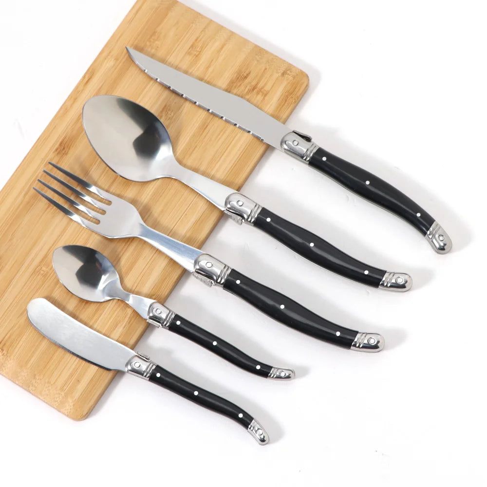 Besteck-Set 2025: Jaswehome 3/4/5pcs Stainless Steak Knife Butter Knife Fork - Soup Tea Spoon Ergonomic Black Flatware Western-Style Tableware Collection