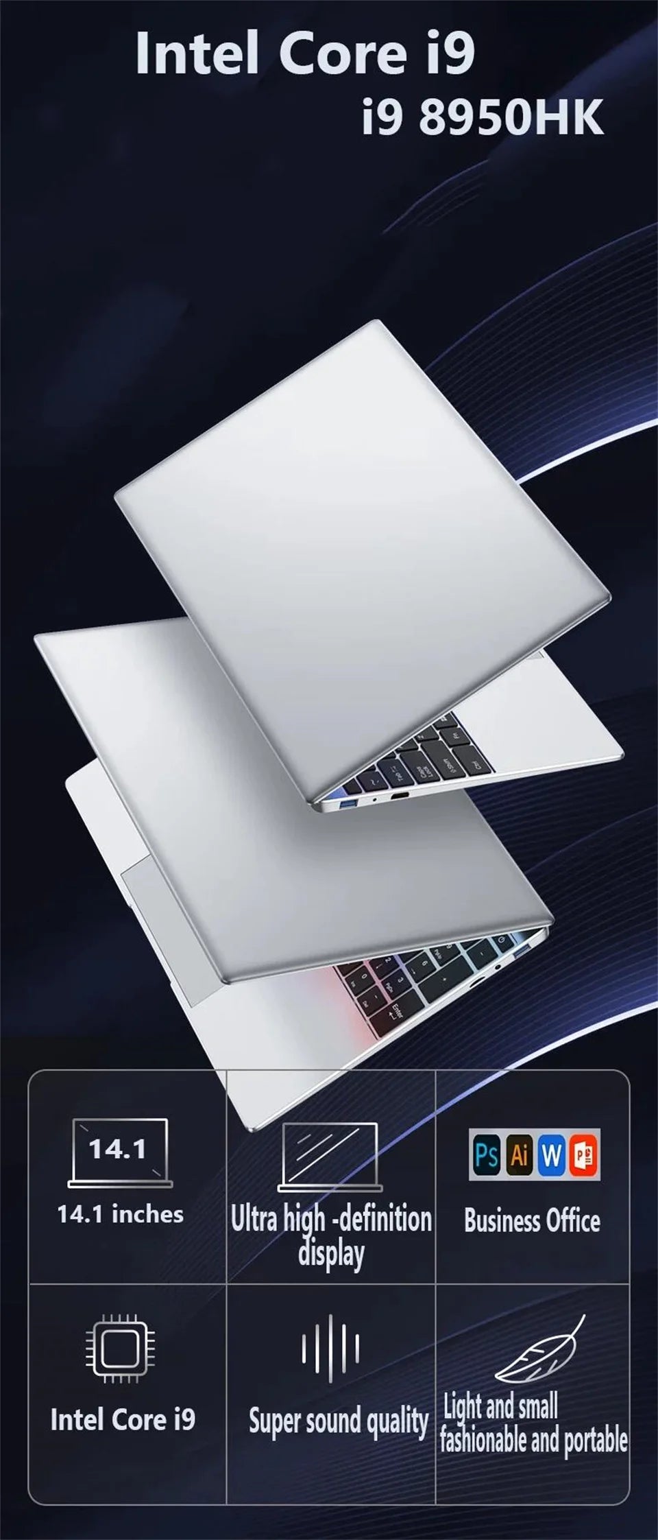 Laptop portabil NovaBook I9 de 14,1 inci - SSD de 16 GB și 1 TB