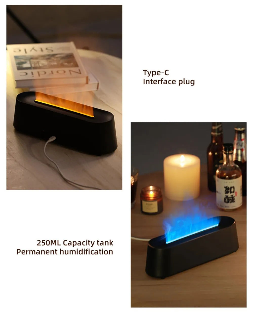 Humidifier Flame Aromatherapy Diffuser Can Add Essential Oils 7 Colours Flame Diffuser Timing Protection USB Desktop Humidifier