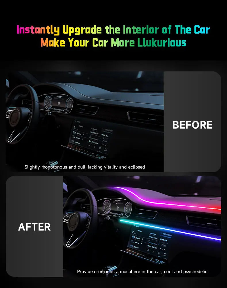 Auto-Ambientelicht 2025: RGB USB Car Interior Ambient Light Rainbow - Acrylic Strip LED Symphony APP Music Control Decorative Dashboard Atmosphere Lamp Collection