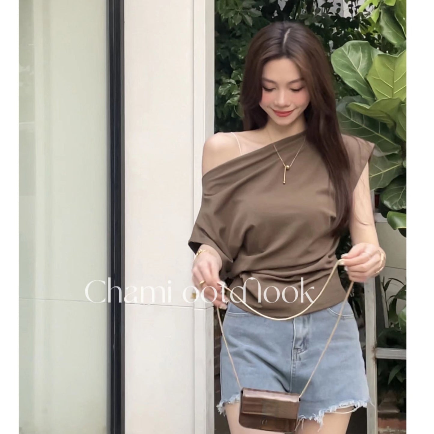 Asapgot Diagonal Crop Top - Schulterfrei Elegant Kurzarm S