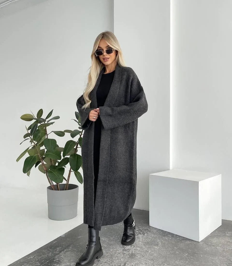 Cardigan Kalenmos, tricotat, cu decolteu în V, lungime 66 cm, lejer