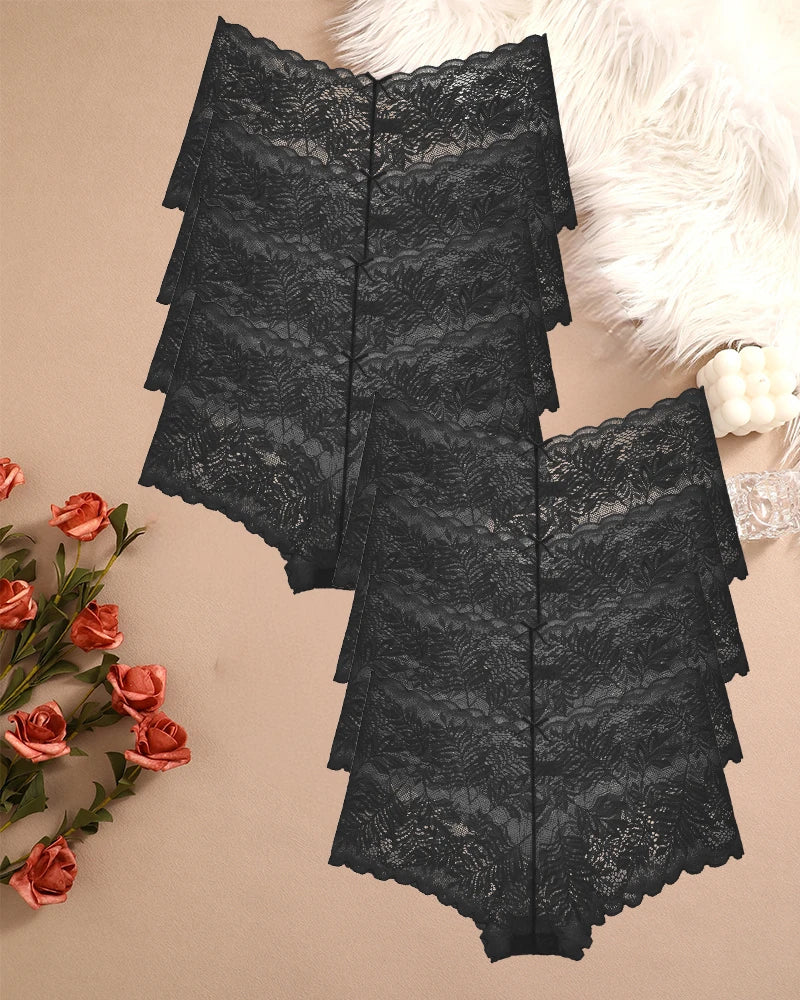 FINETOO 8Stk Frauen Blumen Spitze Höschen Hohe Taille Brief elegant Lingerie Höschen Brasilianische Unterhosen Femme Unterwäsche Bikini Intim