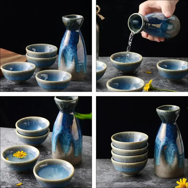 Sake Set Japanese Ceramic Cups Cup Traditional Serving Japan Bottle Saki Pot Decanter Winehot Sets Set Coldholders Warmer - Golden Bridge Store