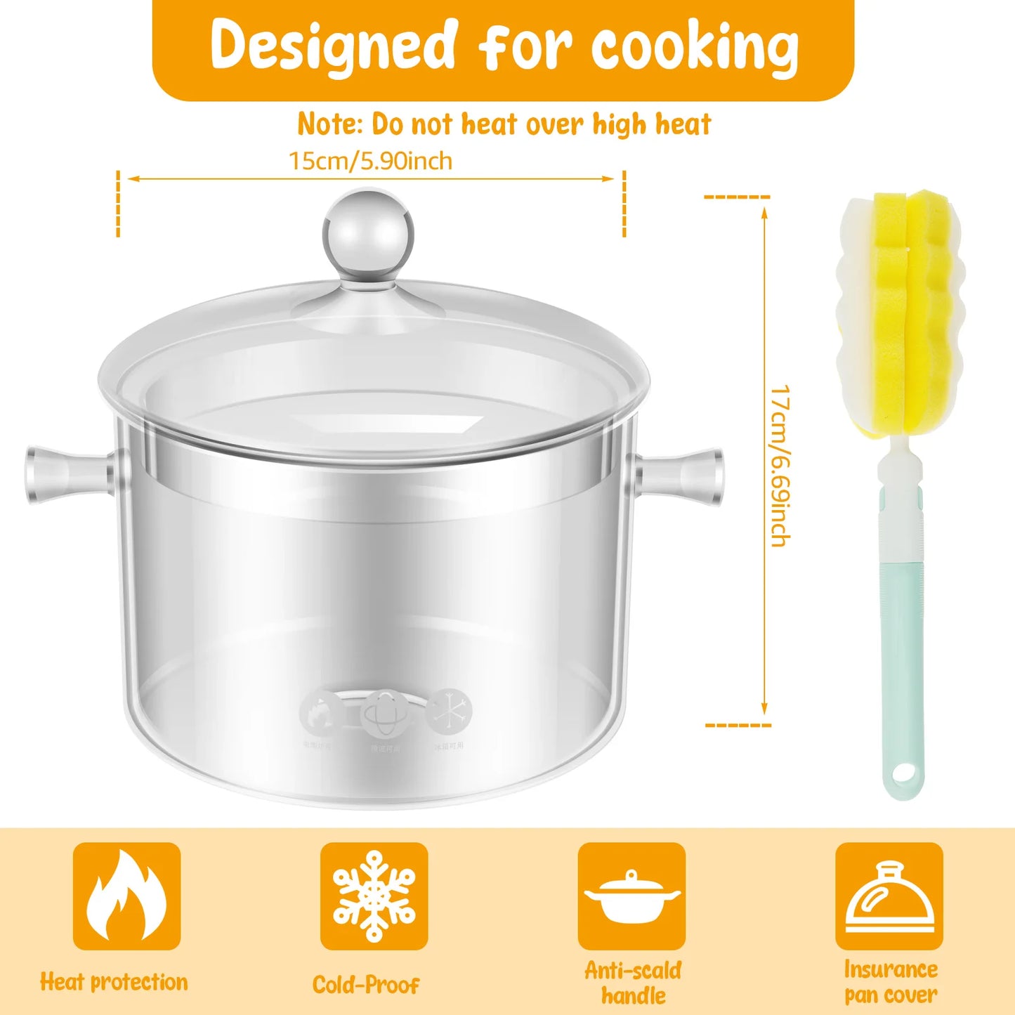 Willstar 1,5L Glastopf Hitzeresistent - Dualgriffe Deckel