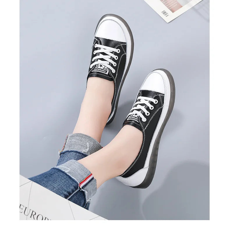 Ladies Sneakers 2024 Spring Genuine Leather Casual Walking Shoes Women Fashion Summer Flats Youth Girl Student Jogging Trainers