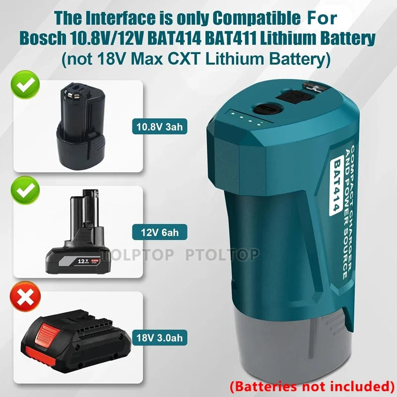 NEU USB Power Adapter Ladegerät Für Bosch 10.8V/12V Li-ion Batterie USB Gerät Handy Stromversorgung Mit USB & Type C DC Port