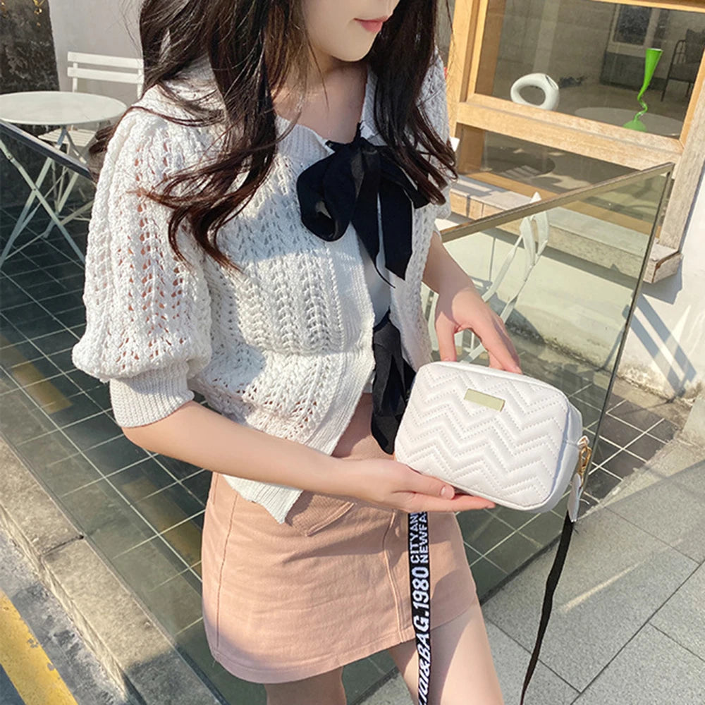 Fashionable Shoulder Bag for Women Wavy Pattern Crossbody Bag Trendy Girl Strap Bag Purse Solid Color Handbags Pu Leather