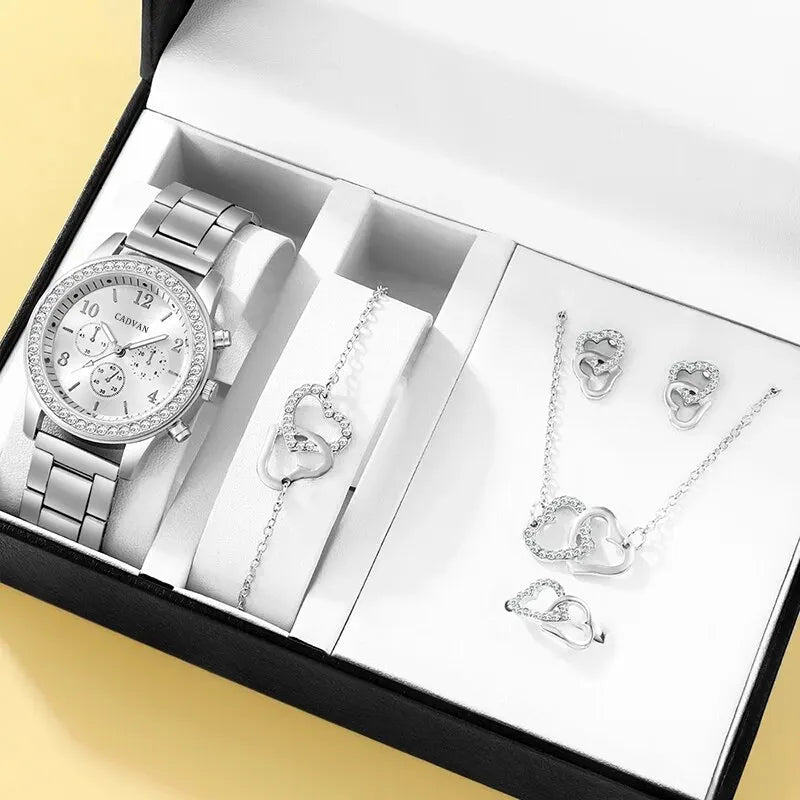 RoséLuxe 6er Set Roségold Schmuckuhr- Strass 38mm Edelstahl
