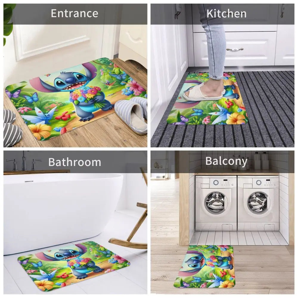 Custom Cartoon Stitch Floor Door Kitchen Bathroom Mat Anti-Slip Outdoor Doormat Bedroom Balcony Entrance Rug Carpet Footpad
