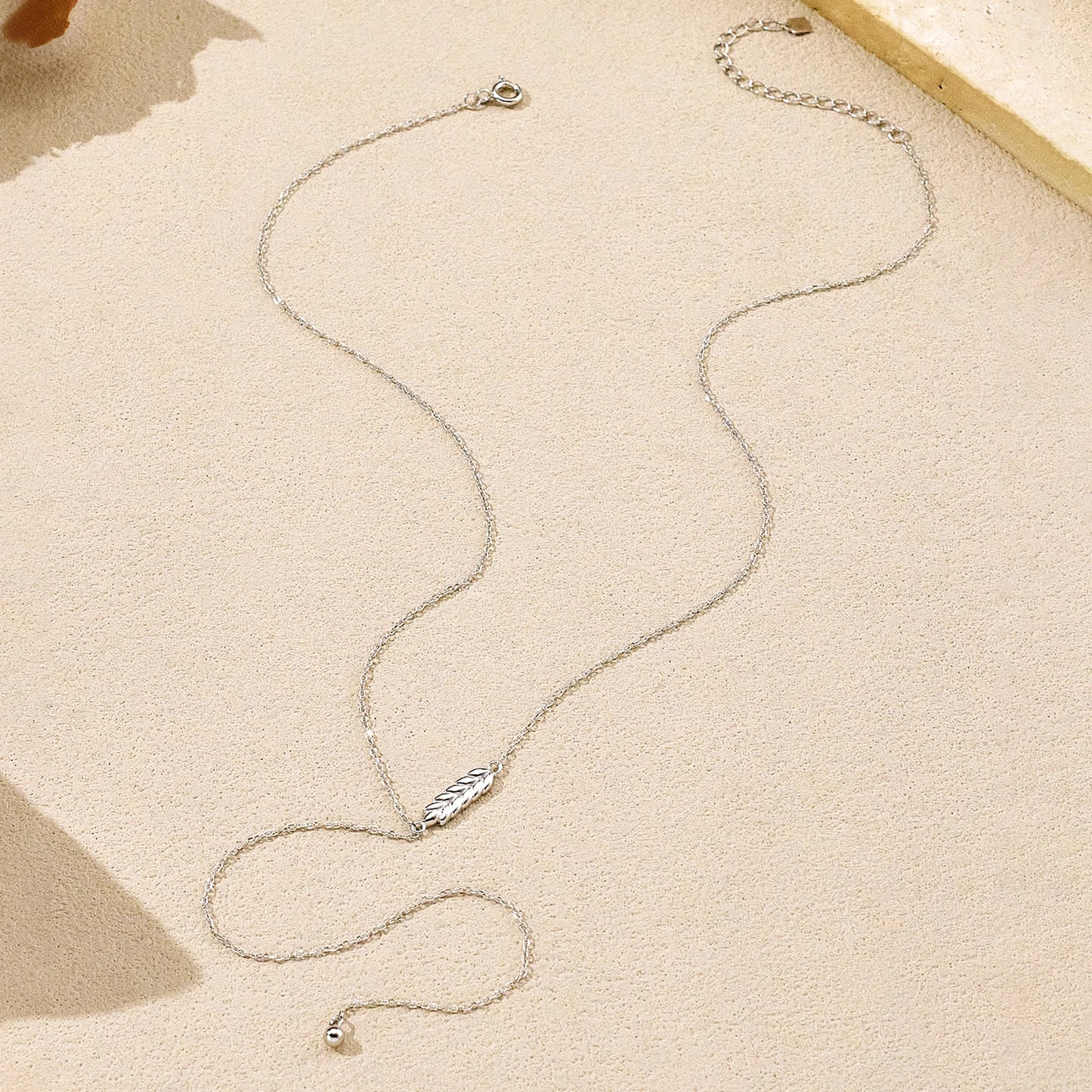 ANDYWEN 925 Sterling Silver Minimalist Wheat Leaf Pendant Long Y-Shaped Necklace 2025 Fine Jewelry for Women's Casual Style