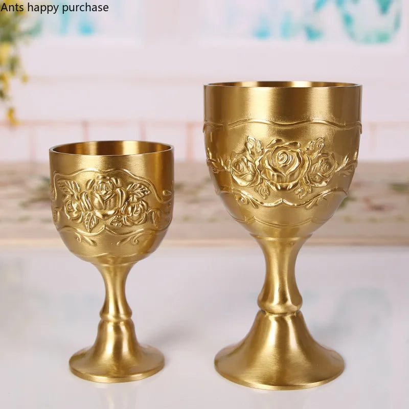 Carved Brass Wine Glass 6 Piece Set Golden Goblet Home Barware Liquor Glass Water Cup Metal Wine Cups Spirit Glass Crafts Gift