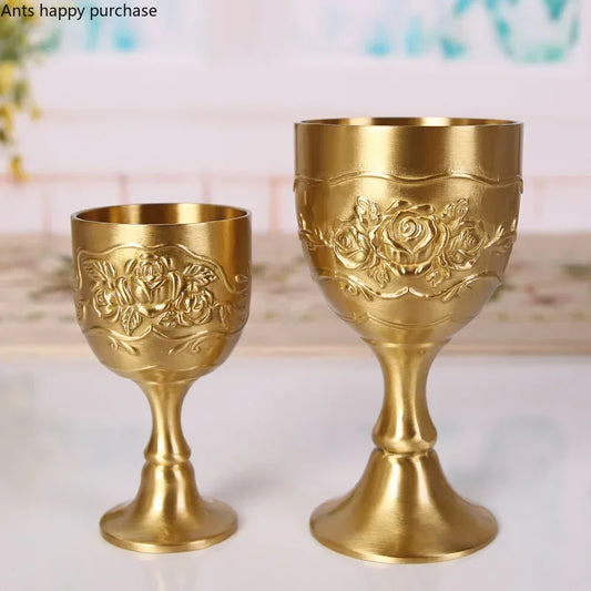 Carved Brass Wine Glass 6 Piece Set Golden Goblet Home Barware Liquor Glass Water Cup Metal Wine Cups Spirit Glass Crafts Gift - Golden Bridge Store