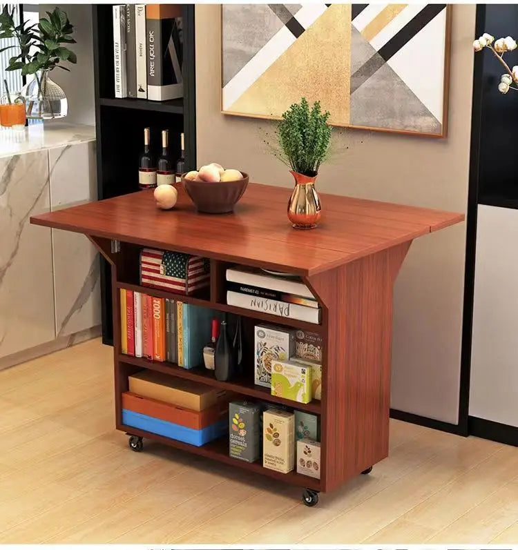 Modern Klappbar Esstisch Mit Aufbewahrung Regale Beweglich Küche Insel Schrank Massivholz Spanplatte Für Kleine Räume
