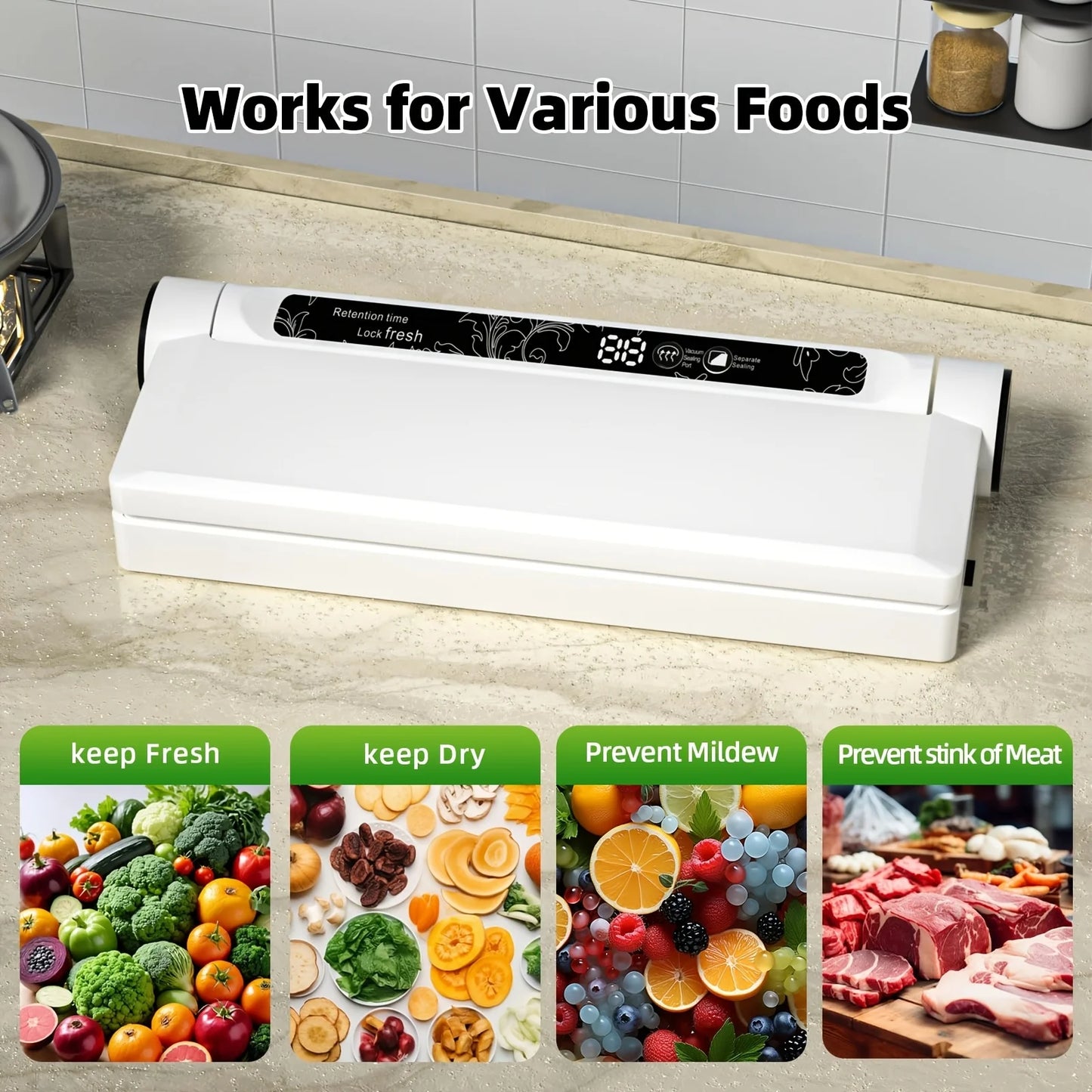 Vacuum Sealer,Fully Automatic Wet Dry Dual Purpose Food Vacuum Sealer Machine, With 20 Vacuum Sealed Bags