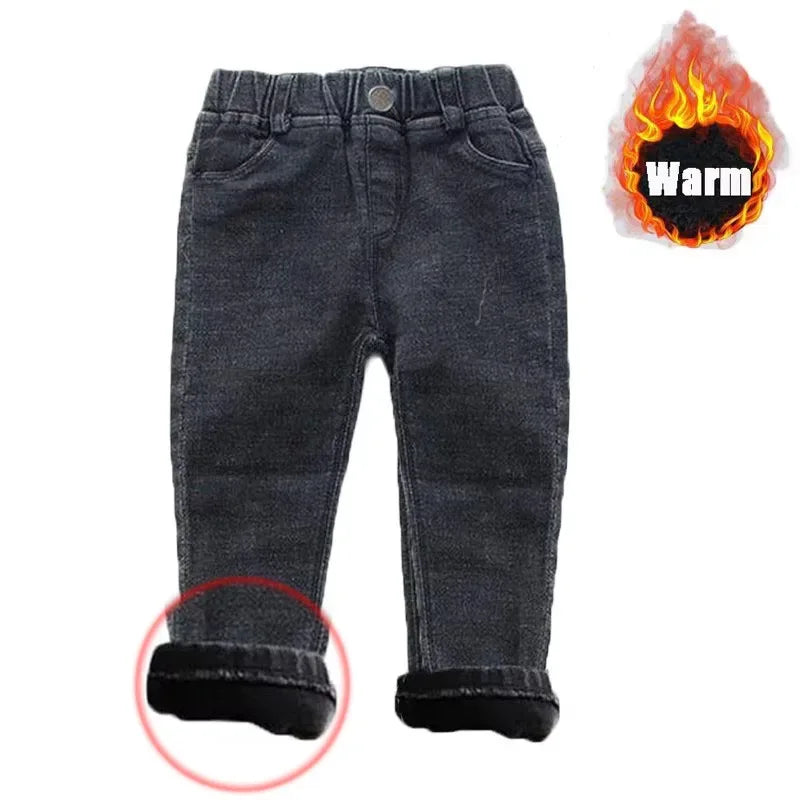 Baby Kids Spring Autumn Winter Thick Warm Jeans With Fleece For 1-7 Years Boys Girls Casual Denim Pants Kids Children Trousers - Golden Bridge Store