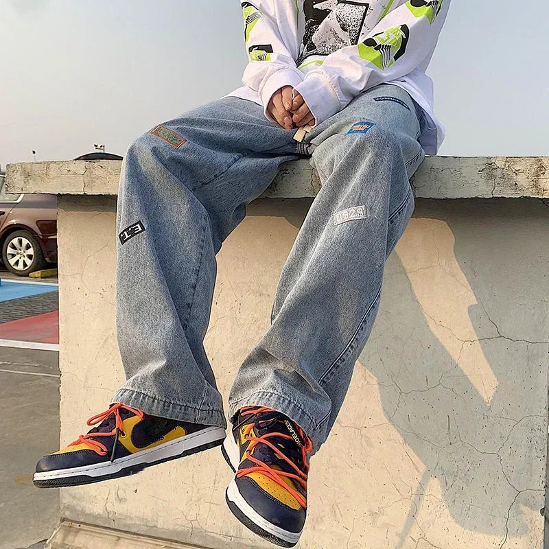 Jeans Männer mit Print 2025 - Hosen Grafik Hip Hop Männlich Cowboy Hosen - Hell Blau Luxus Y2k Streetwear Ästhetik Harajuku Baggy