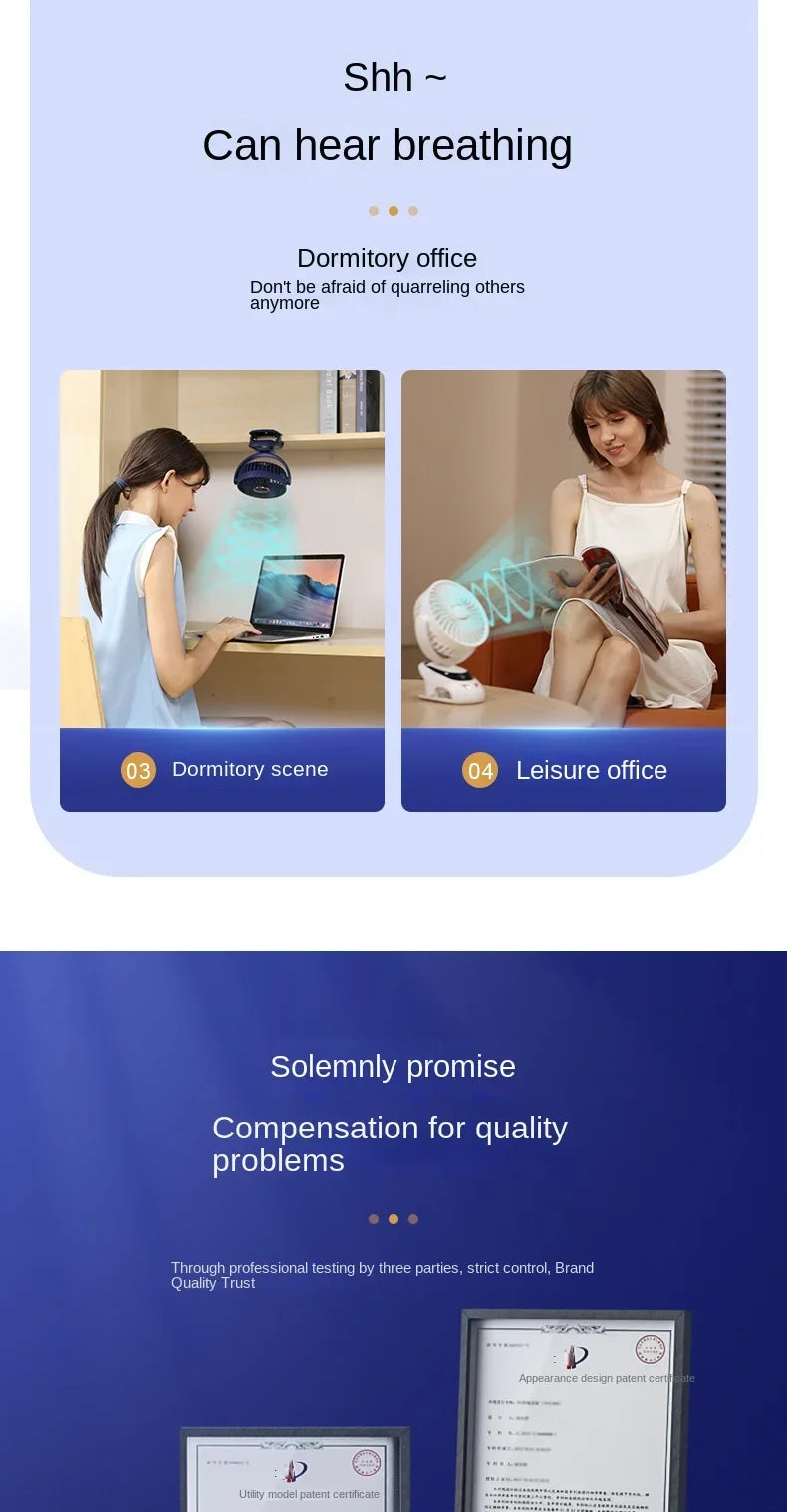 3000mAh Portable Clip Fans USB Rechargeable Wireless Handheld Desk Fan 90° Rotation Cooling 5 Speed Quiet Small Fan for Home