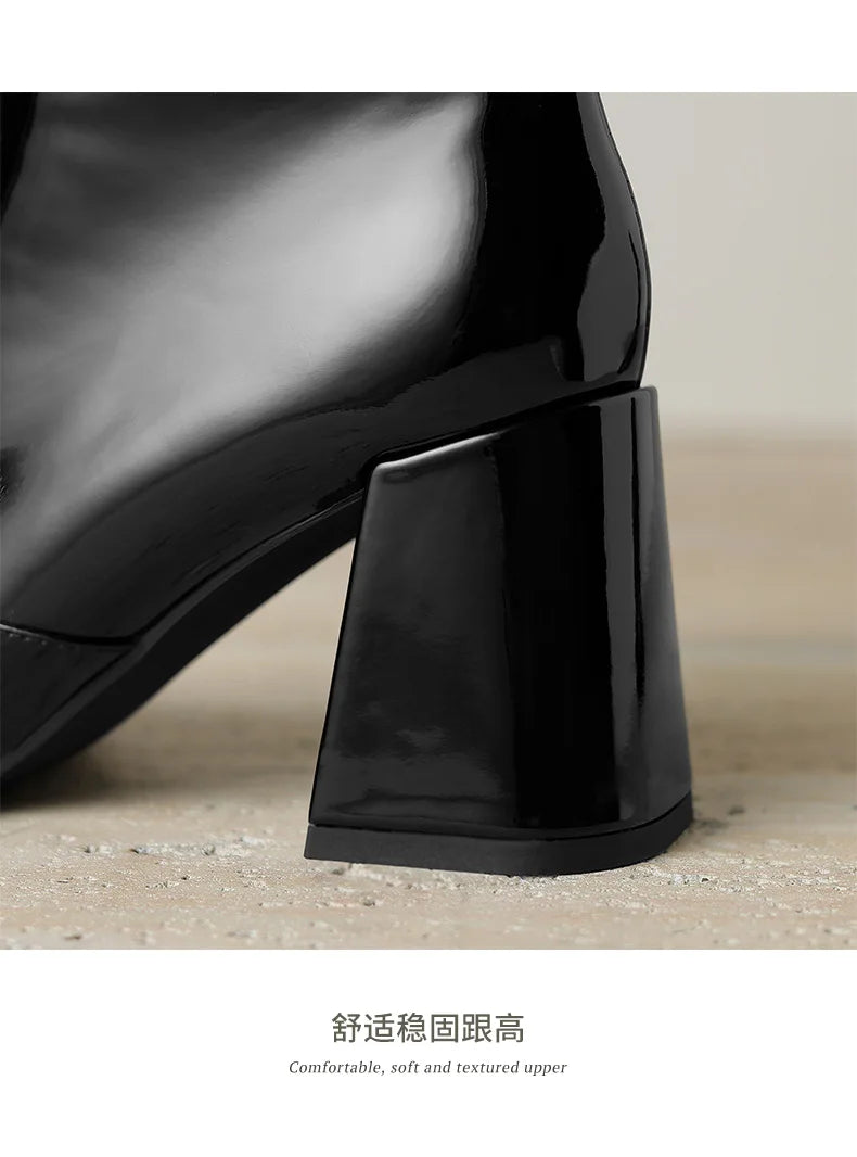 Elegant High Heels Women Ankle Boots Bow Sweet Shoes Winter New 2025 Trend Chunky Pu Leather Party Dress Snow Boots Pumps Mujer