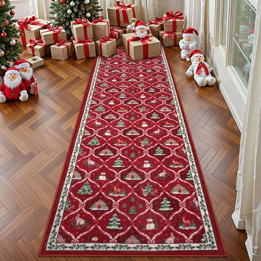 Runner Rug Corridor Non-slip Machine Washable Easy To Fold Floor Mat Green Plaid Snowman Rugs Christmas Gift Home Decoration Mat