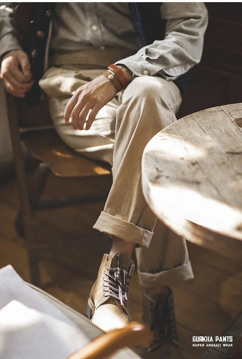 maden adjustable high waist khaki cargo pants vintage style for men