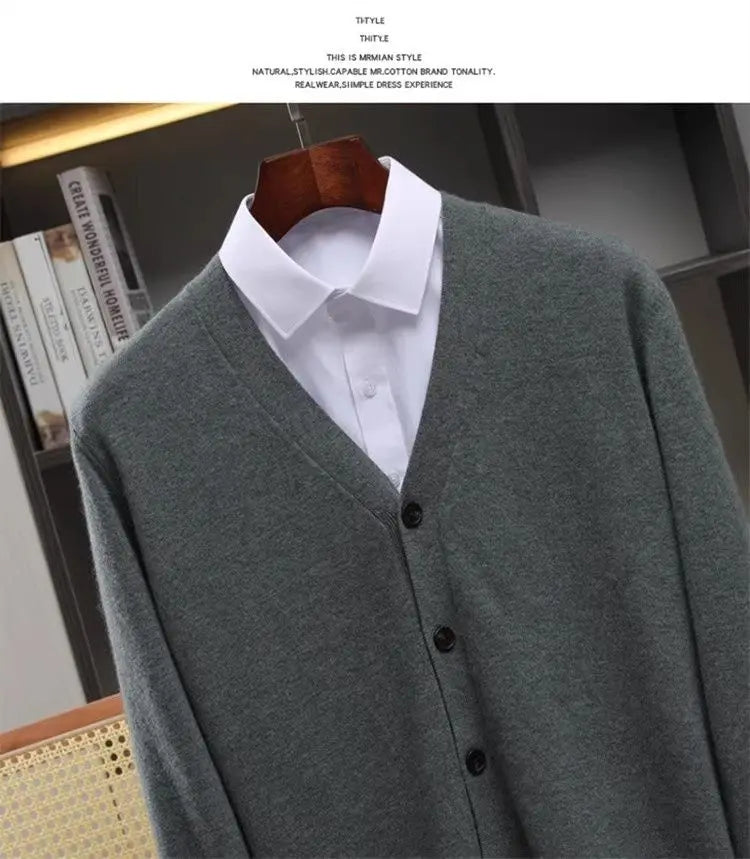 Closure V-Neck Strickjacke Herren - Polyester Langarm Unifarben Größen M L Klassisch Winter