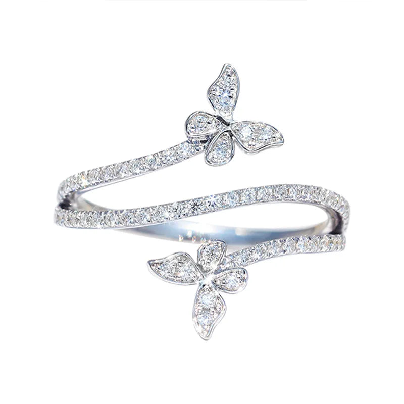 Zshansglcz Doppel Schmetterling Ring - 925 Silber Zirkon