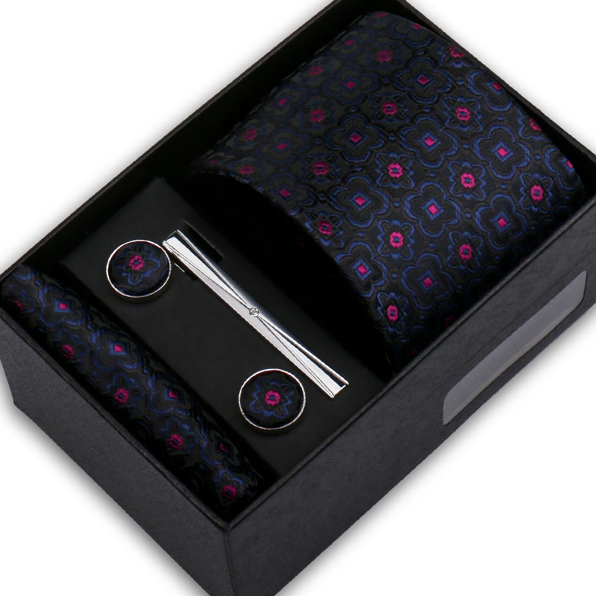 Elegant Men's Suit Necktie Gift Box Set Floral Tie Handchief Cufflinks Tie Clip 4-Piece Business Wedding Party Suit Accessories