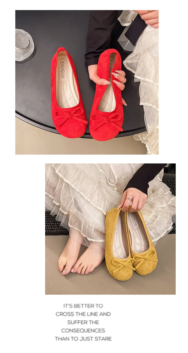 Frauen Ballett Flache Schuhe 2025 - Vier Jahreszeiten Komfortabel Anti Rutsch - Outdoor Casual Schuhe Fashion Schleifenknoten Retro Candy Farbe Damen Schuhe