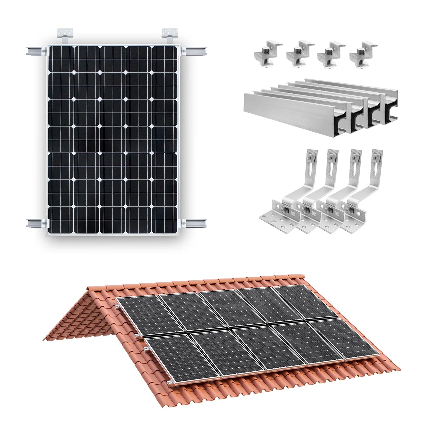 Solar-Montagesystem 2025 - CP-SETUNO Panel-Mounting-Set 300mm Aluminium Rail - Photovoltaik Befestigungssystem