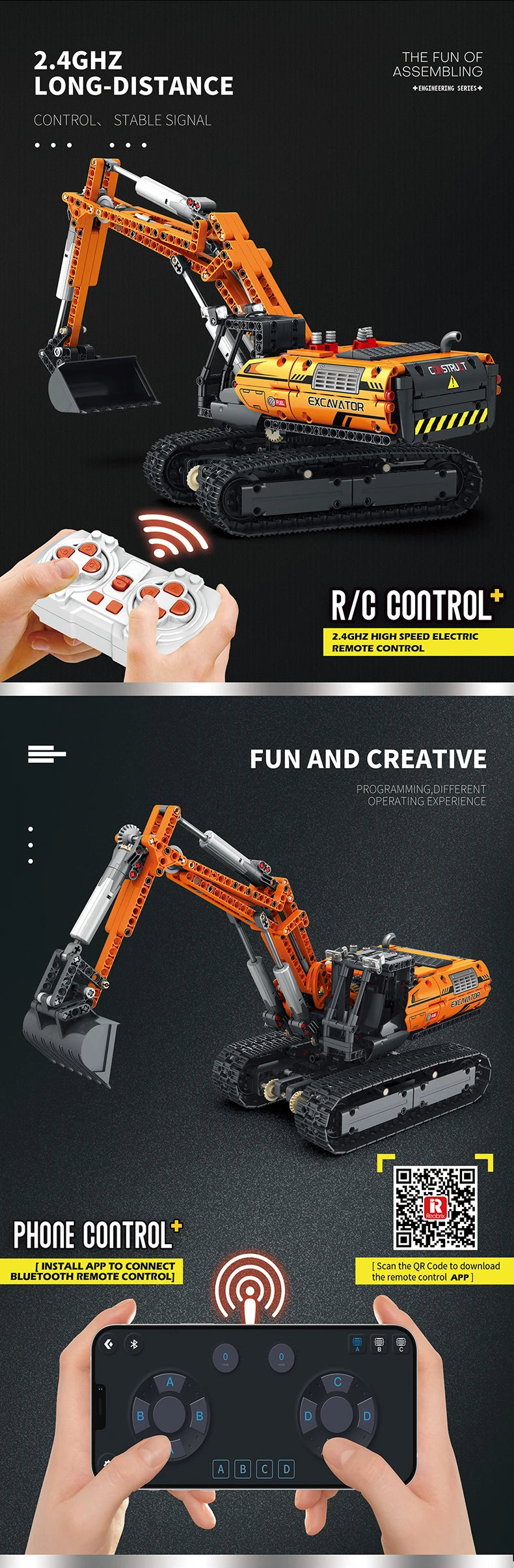 Excavator cu telecomandă REOBRIX 22003 - 1106 piese 35 cm