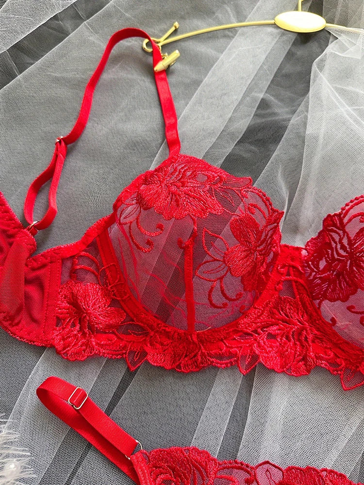 Floral Embroidery Bra and Panties Sets - Elegant Intimate Underwear