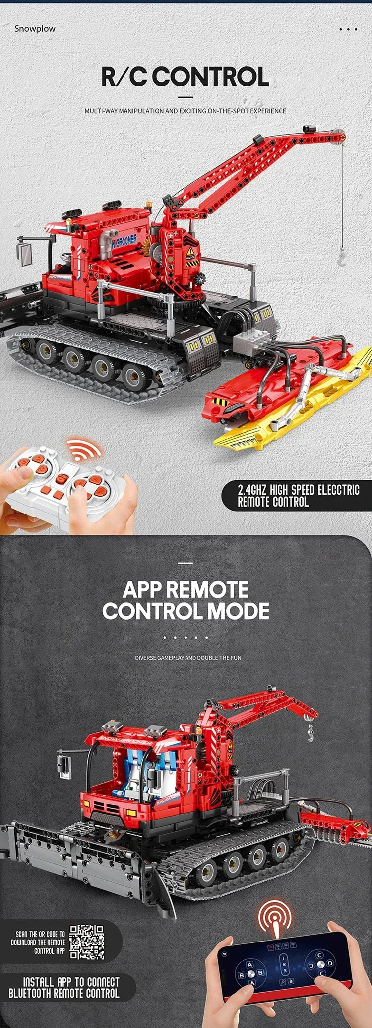 REOBRIX RC Schneefahrzeug Kran - 1100 Teile Akku 2.4G