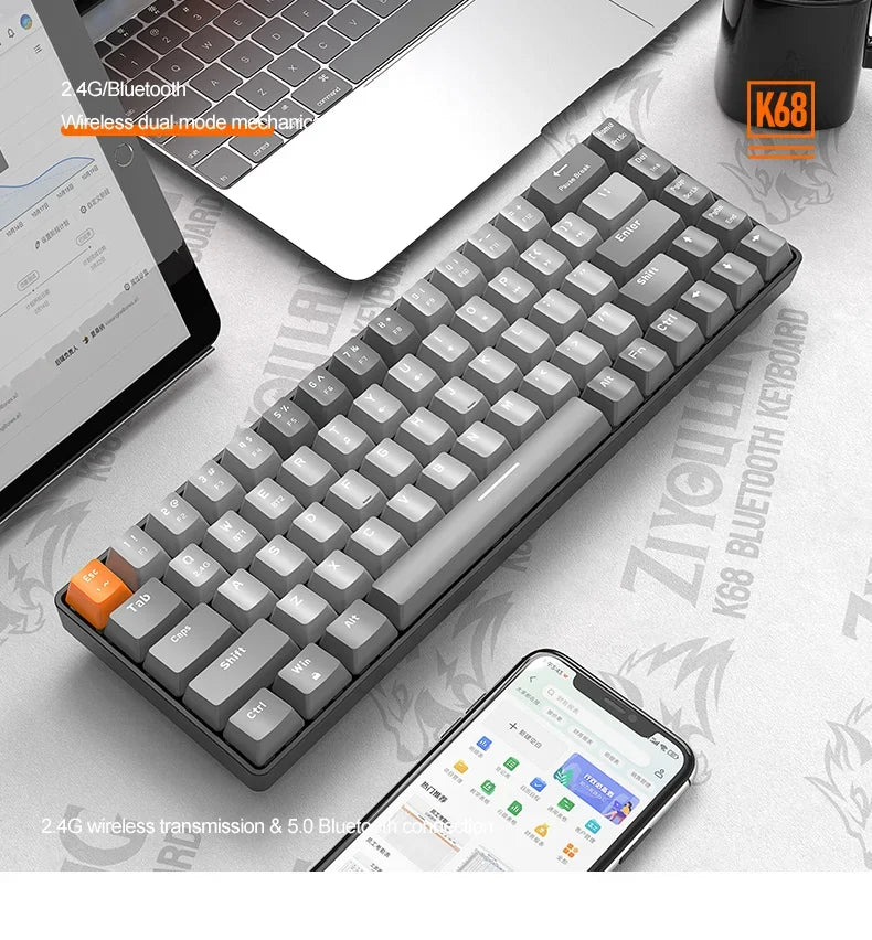 Gaming-Tastatur 2025: K68 Wireless Mechanical Hot-Swap - Red Switch Bluetooth Type-C Collection