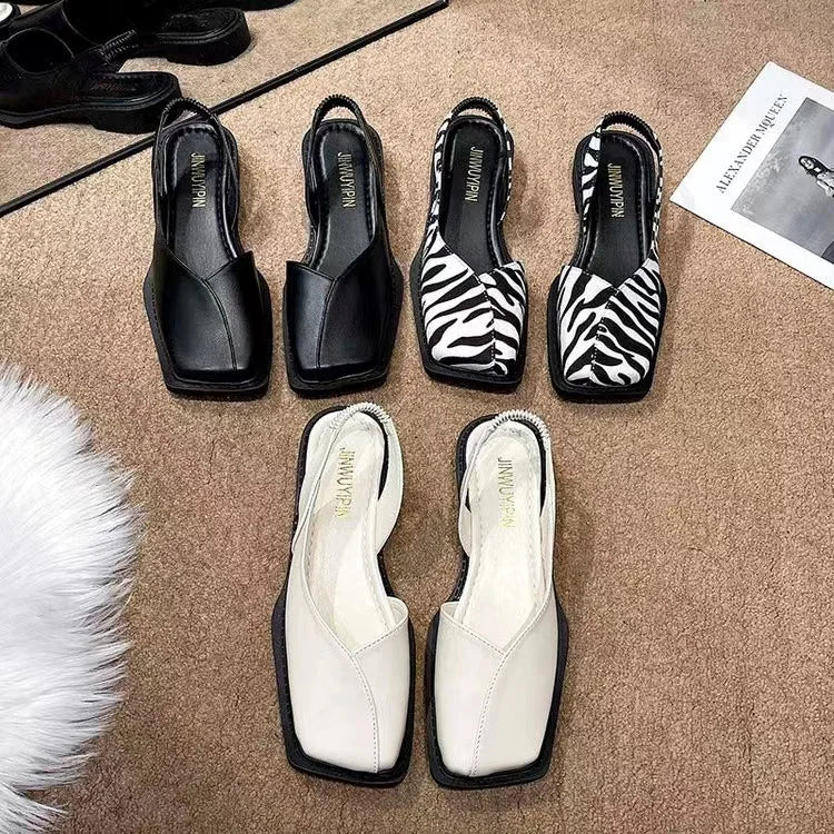 Women Sandals Elegant Square Toe Flat Shoes for Women Fashion Low Heels Sandals Brand Designer Women Party Shoes Sandalias Mujer