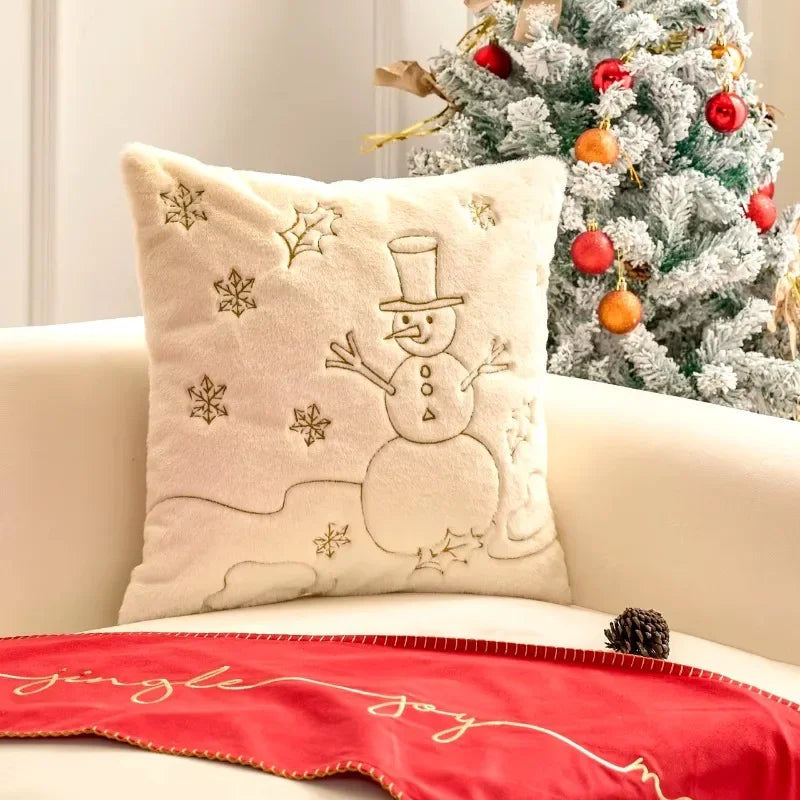 Simple Pillow Case Plush Christmas Embroidered Cushion Cover Soft Comfortable Festival Decorative New Year's Home Pillow Case
