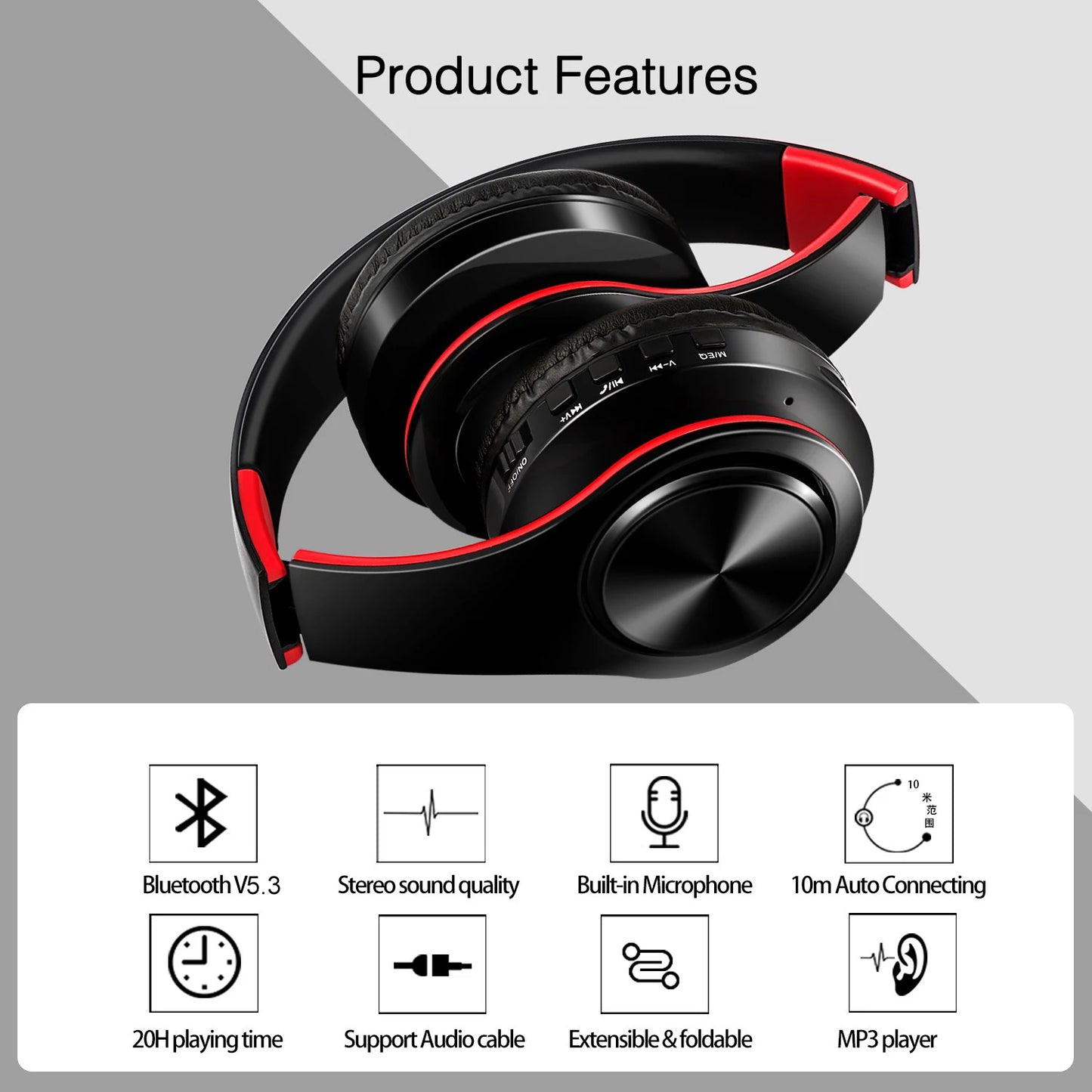 CATASSU Bluetooth Kopfhörer Over-Ear Stereo Drahtloses Headset Weiche Leder Ohrpolster Eingebautes Mikrofon für PC/Handy/TV