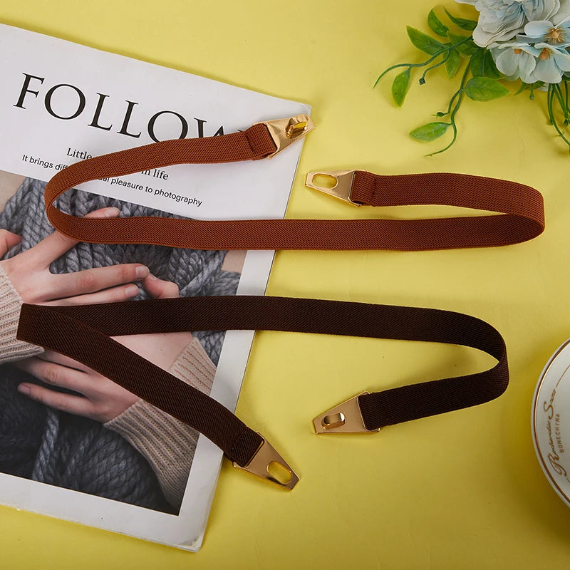 Fashion Elastic All-match Belts For Women Black Color Metal Buckle Thin Belt Casual Ladies Suit Dress Sweater Coat Waistband