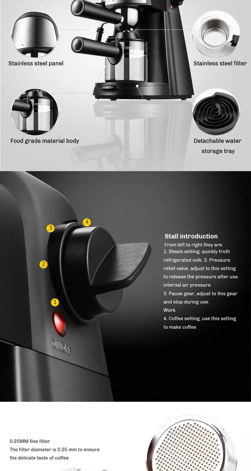 Elektrisch Italienisch Kaffeemaschine 5 Bar Professional Espresso Kaffee Maker Automatisch Semi Automatisch Espresso Cappuccino 220V EU Stecker