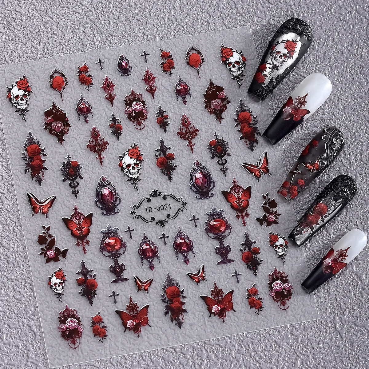 2Stk 5D Gothic Nagelsticker-Selbstklebend 2 Stk 3 x 1,5 cm