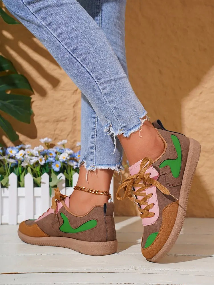 Sneakers Women Fashion Platform Casual Single Shoes Breathable Flat Bottom Lace Up Lightweight Sneakers Shoes Zapatos De Mujer