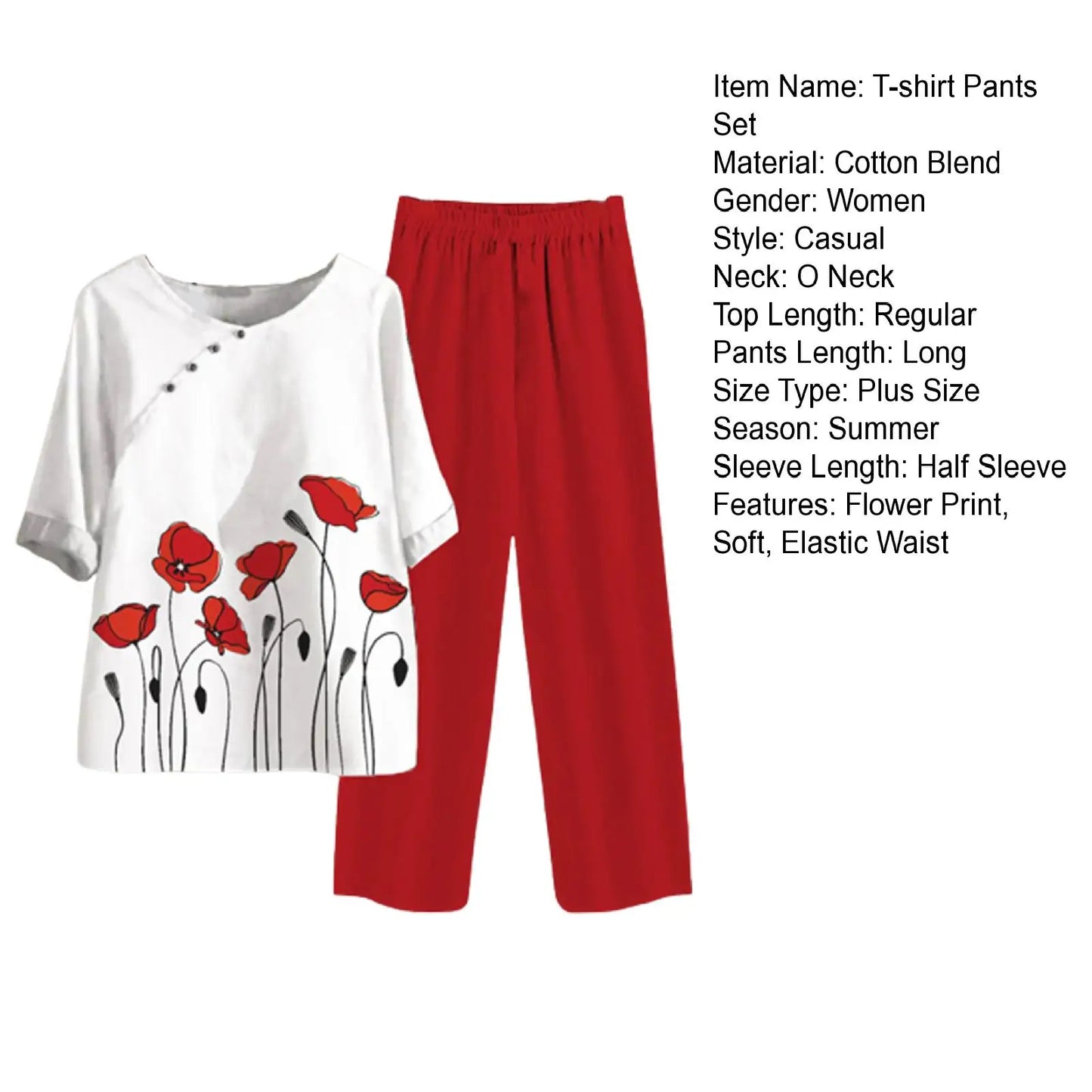 Elegant  Women Outfit Breathable Flower Pattern Blouse Trousers Half Sleeves Soft Blouse Pants Spring Clothes