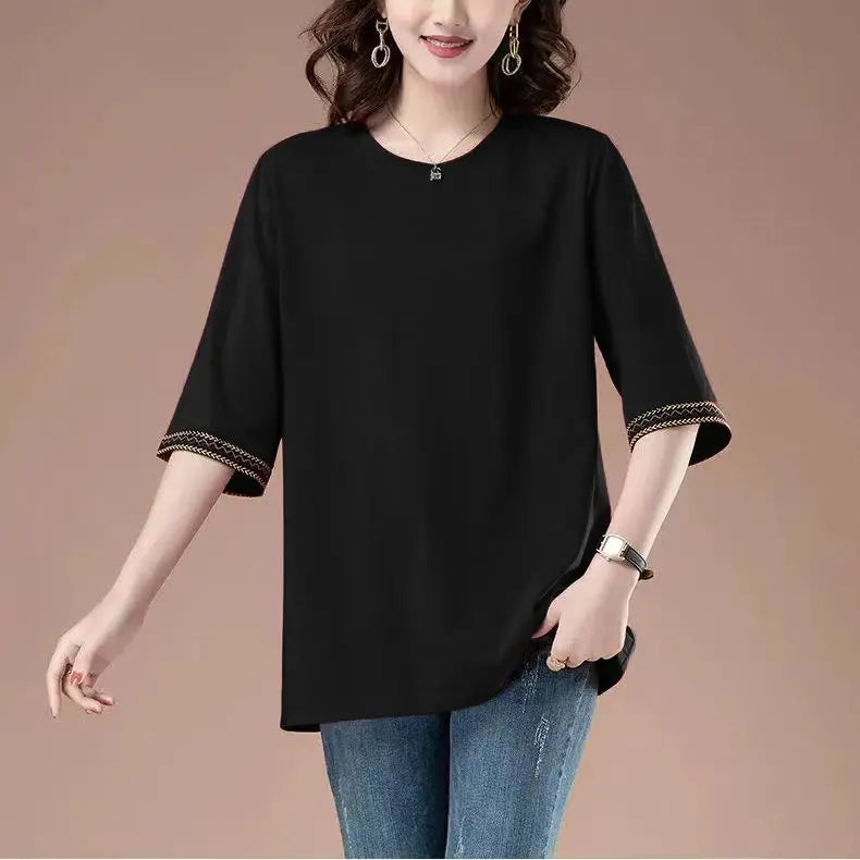 Short-sleeved T-shirt for women spring and summer new loose mid-sleeved sweatshirt mid-length top