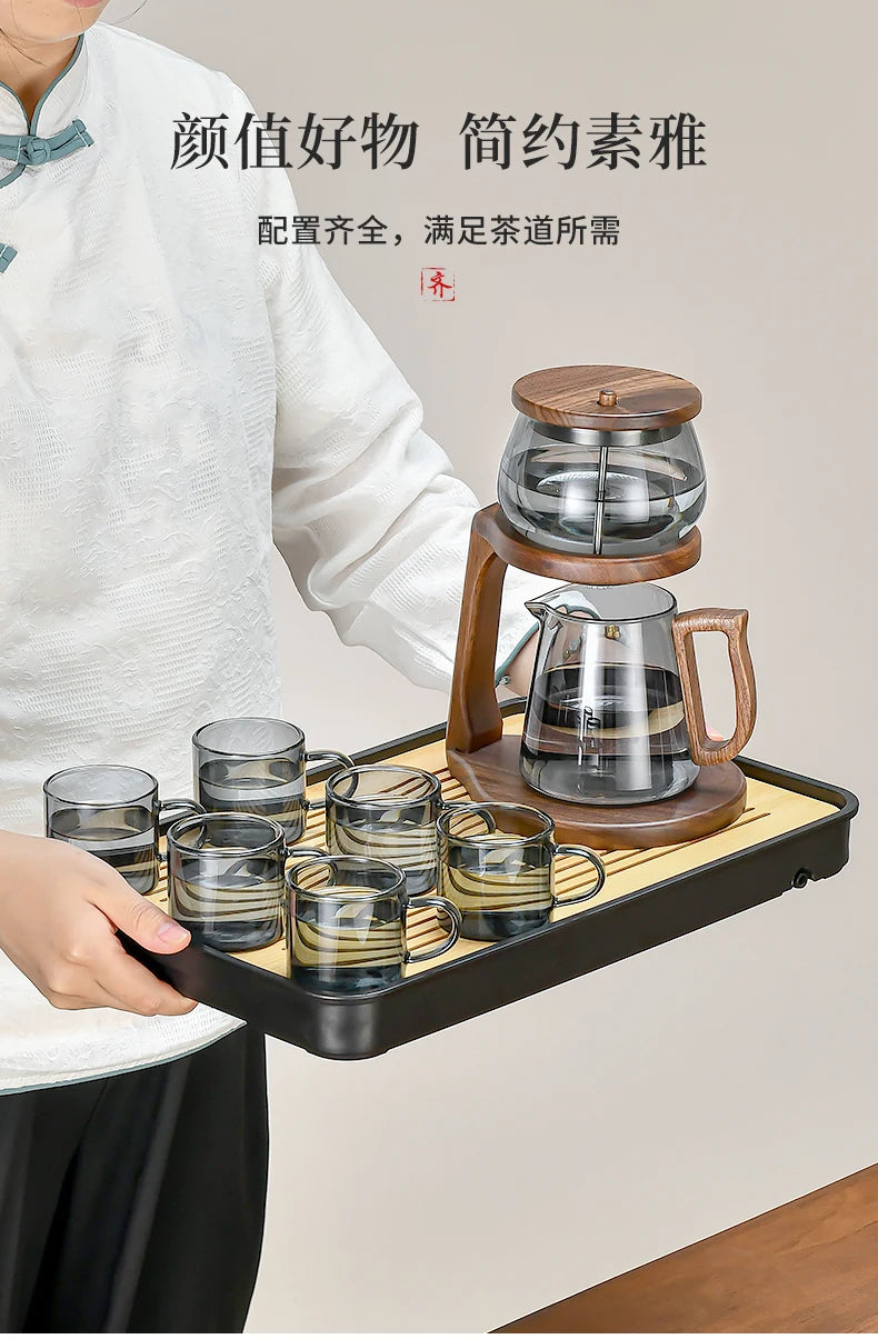 Chinese style tea making artifact, high-end glass teapot for household use, automatic tea set for lazy people separation